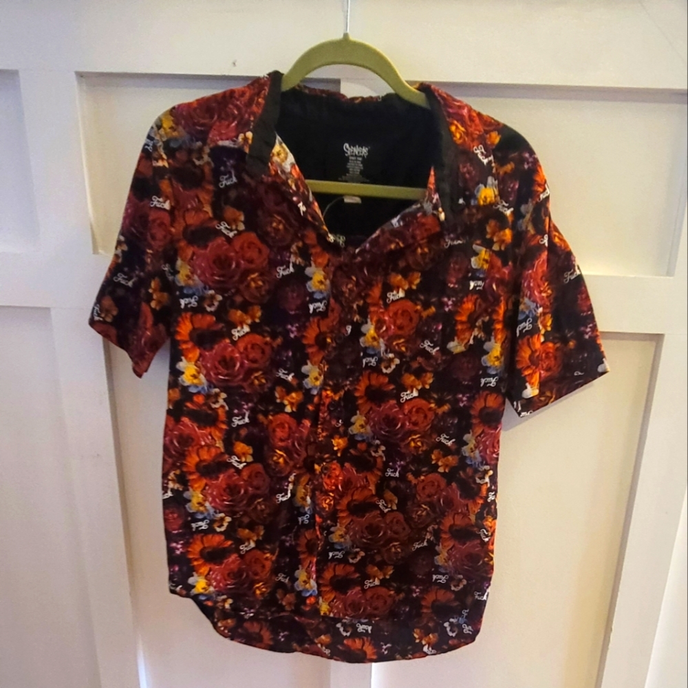 Small, Red/Purple Floral pattern button-up